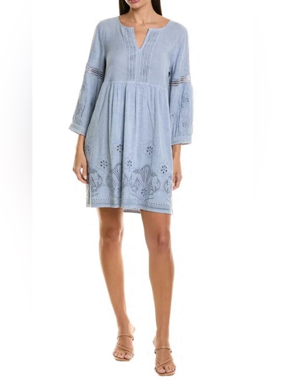 Tommy Bahama St. Lucia Linen Blend Split Neck Dress Cover Up Blue XS